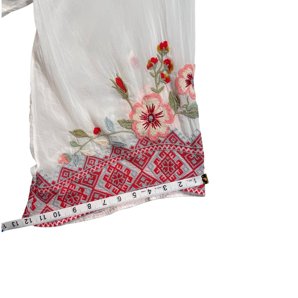 Johnny Was White Floral Embroidered Tunic with Pink and Red Accents - Picture 12 of 16